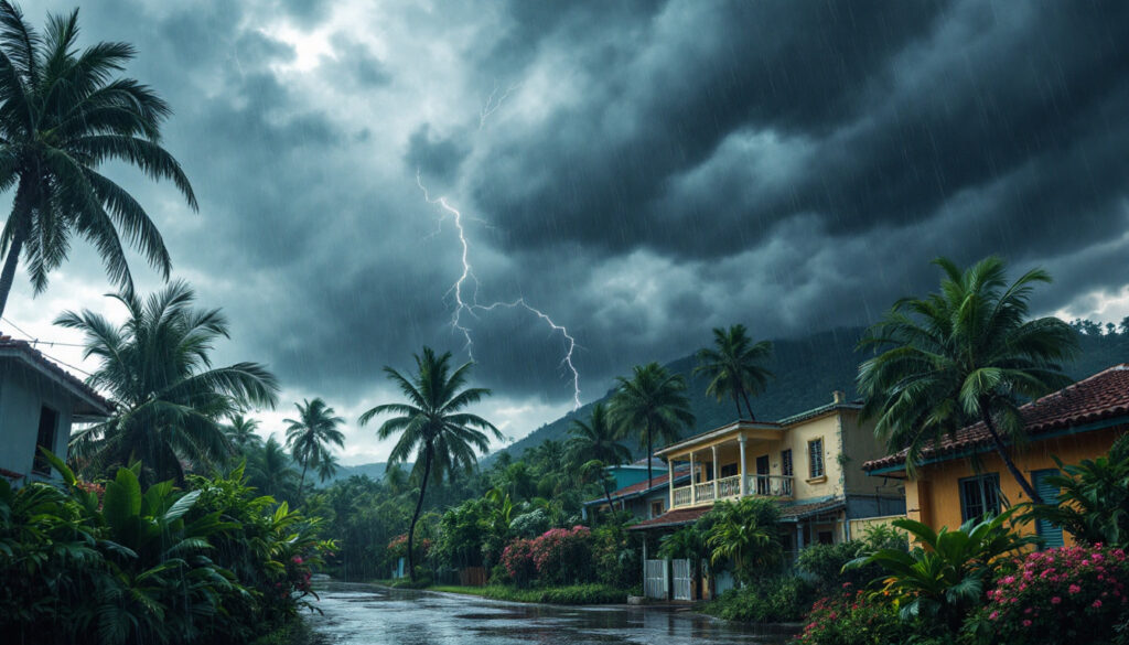 la guadeloupe est placée en alerte météo jaune en raison du passage de la tropicale n°24, apportant de fortes pluies et des orages. restez informé des prévisions et adoptez les précautions nécessaires.